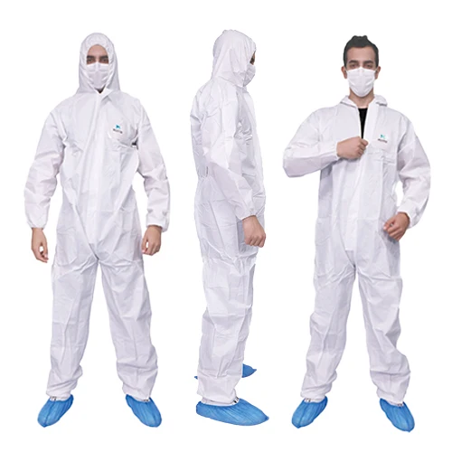 White Microporous Protective Coverall CE Standard 65gsm Microporous Hazmat Suit Type 5/6 Protective Coverall