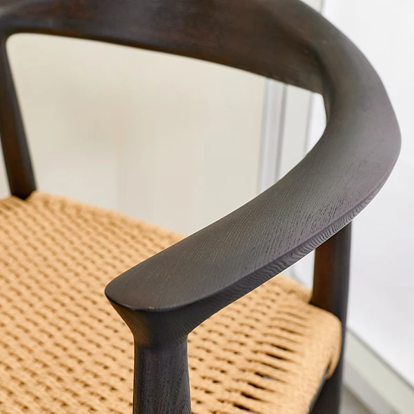 Wholesale Solid Ash Wood Frame Armchairs Wishbone Wooden Wicker Cane Seat Rattan Lounge Chair