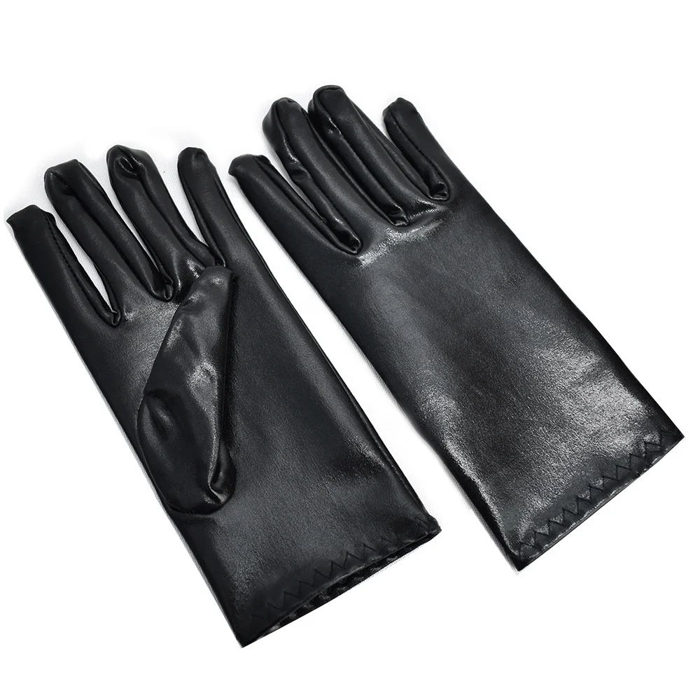 Leather PU Halloween Evening Dress Party Finger Gloves Shiny Black Stretch Glove