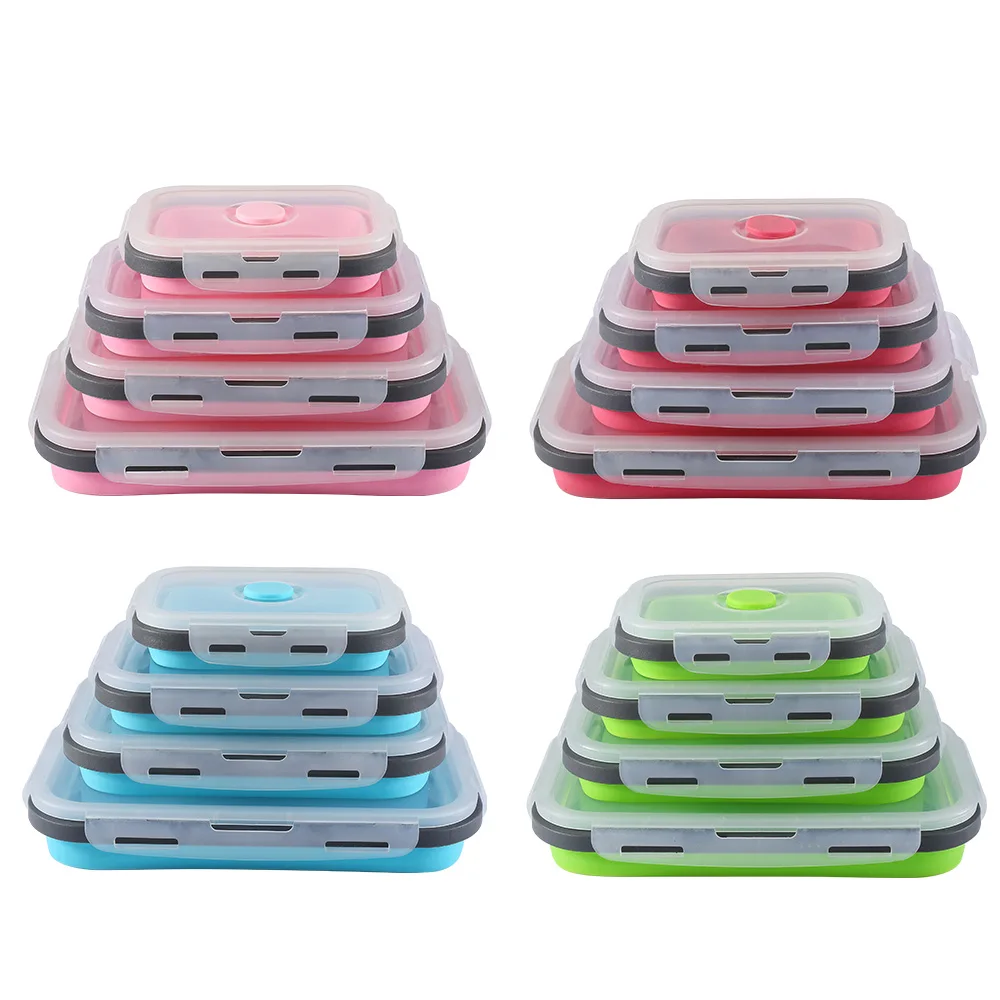Wholesale Safe Eco Friendly Foldable Collapsible Silicone Lunch Box