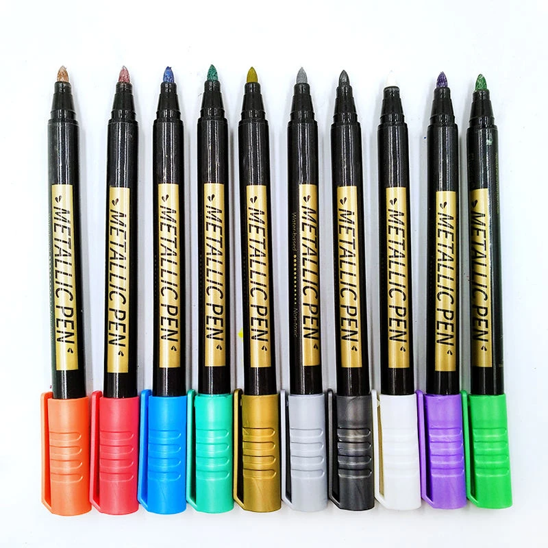 10 Colour Pack Metallic Marker Pens Set Permanent Cotton Core Glitter Marker Diy Painting and Drawing Water Baased