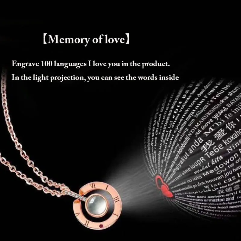 100 Languages I Love You Projection Jewelry Pendant Necklace For Couple Love Memory Projection trendy Necklace