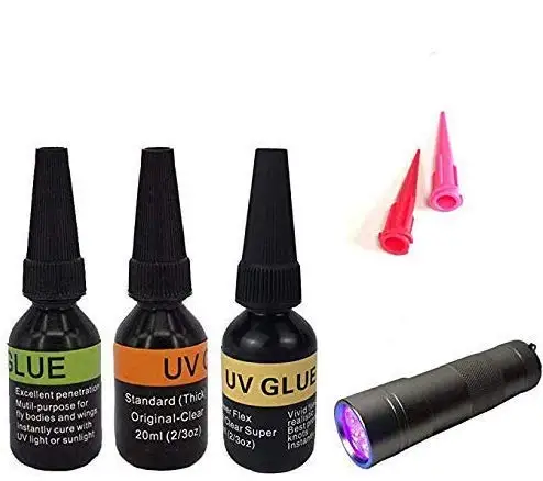 UV Clear Glue Three Formula Thick,Thin and Super Flew +12 LED UV Power Light Fly Tying for Building Flies Heads Bodies(B15)
