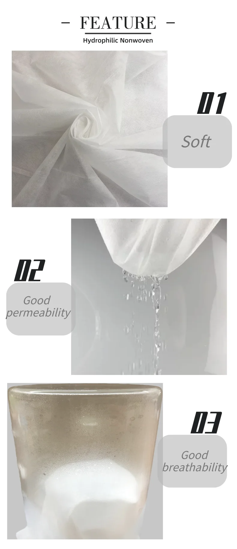 JUHUA GSM Customized Soft Diaper Surface Sheet Raw Material Hot Air Through Nonwoven Hydrophilic Non Woven Fabric