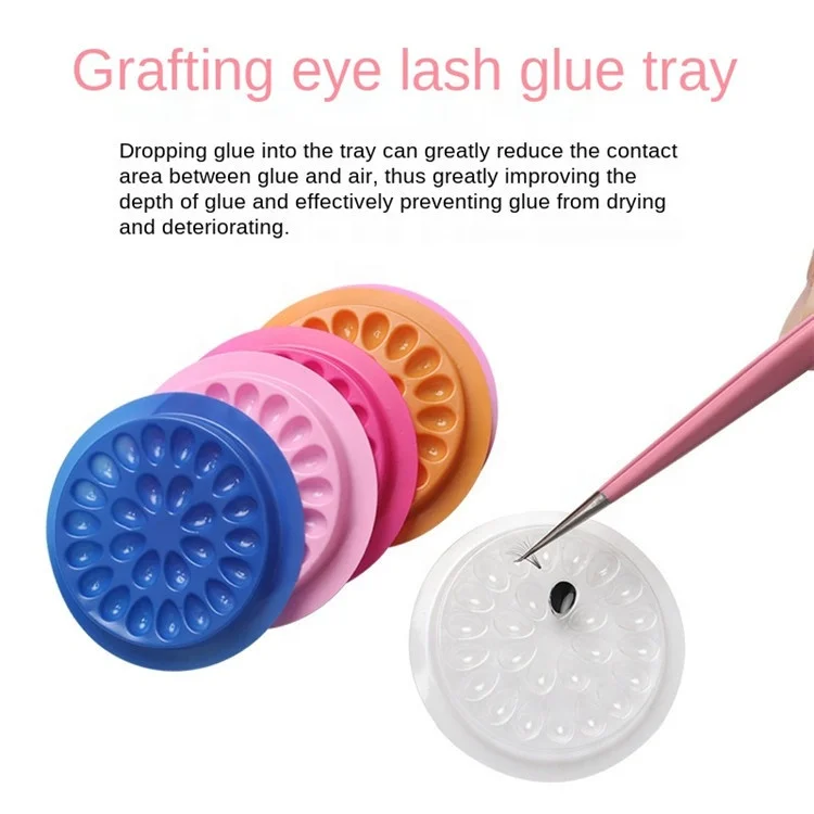 Round Plastic Disposable Eyelash Glue Holder Glue Tray with White Base Disposable Plastic PVC Color Makeup Palette OEM Tools