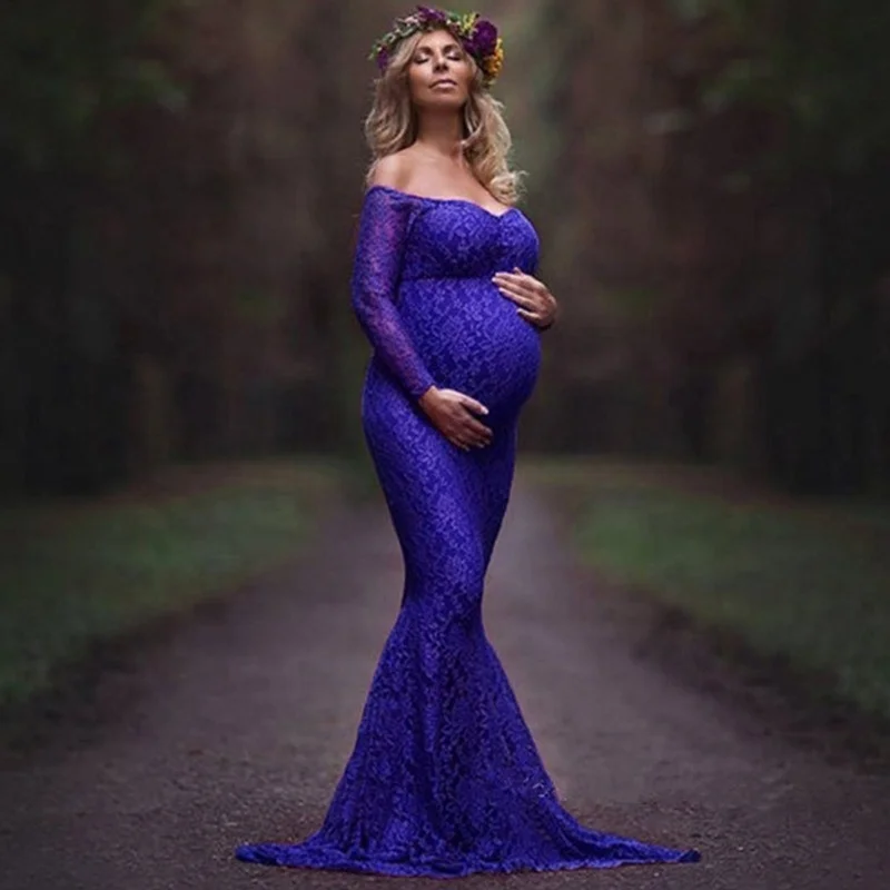 Pregnant Women Photography Dresses Baby Shower Off Shoulder Sexy Maternity Clothing Maternity Photoshoot Lace Dress