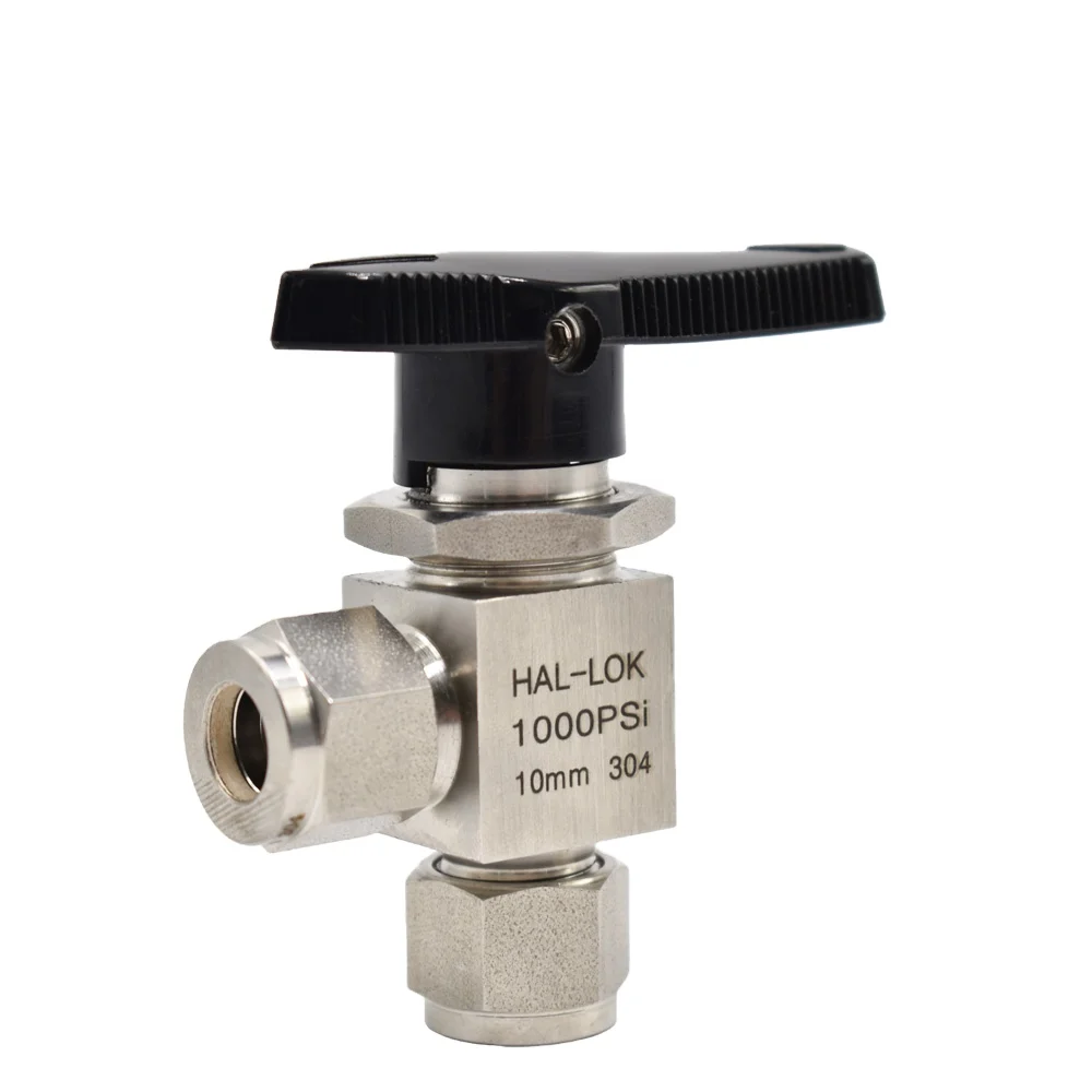 304 Stainless Steel Compact One Piece  Angled Pattern ball valves with Nylon Directional handle