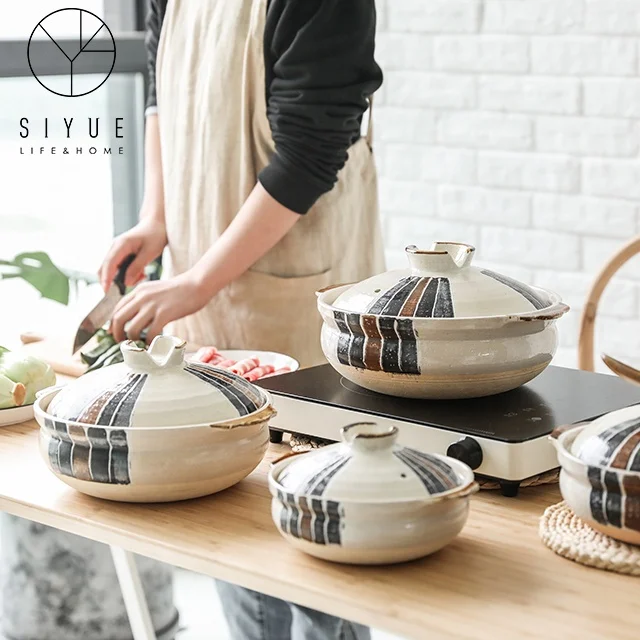 Керамическая кастрюля, японские глиняные кухонные кастрюли, кухонные кастрюли для супа, наборы посуды, домашняя Горячая кастрюля, черные кастрюли с крышкой 1145