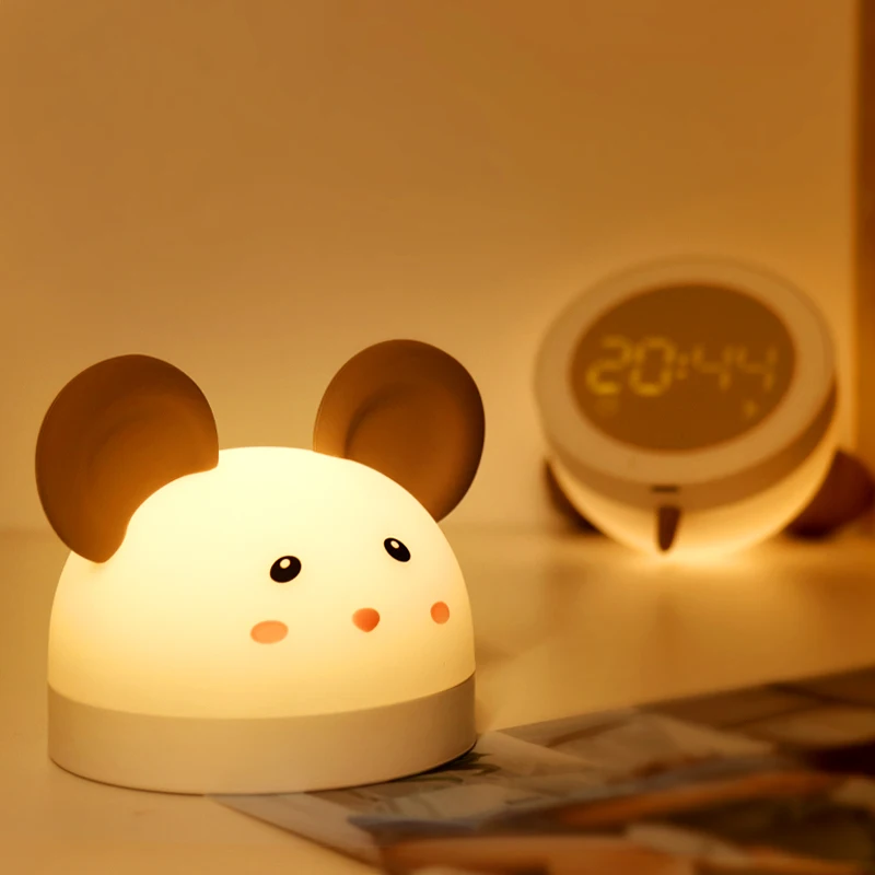 Super Cute Mouse Animal 7 Colors Light Changing Silicone LED Toy Lamp Squish Silicone Soft Mouse Alarm Clock Night Light