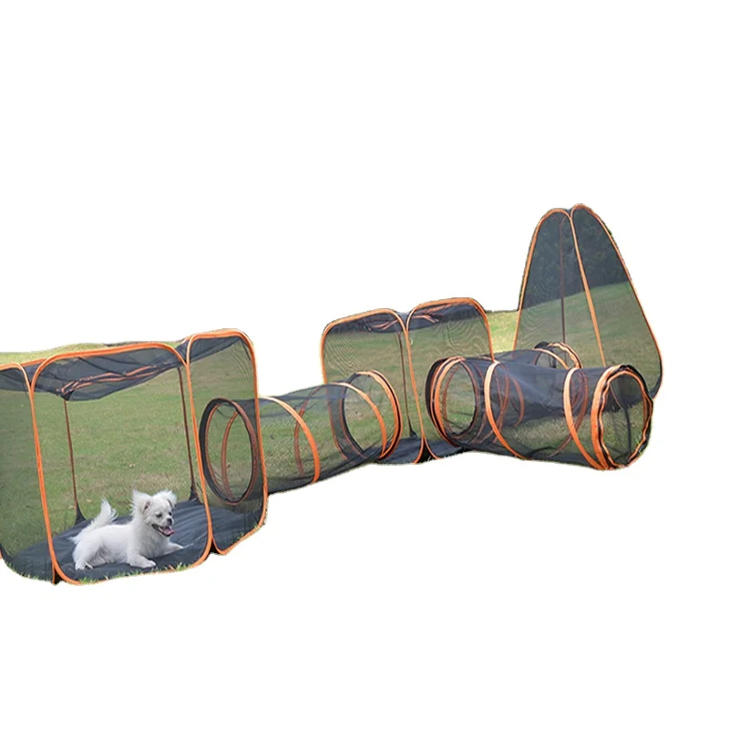 Mesh Breathable Six-in-One Play Nest Combination Cats Dogs Foldable Iron Pet Cage Animal Tent Toy Small Free Storage Box