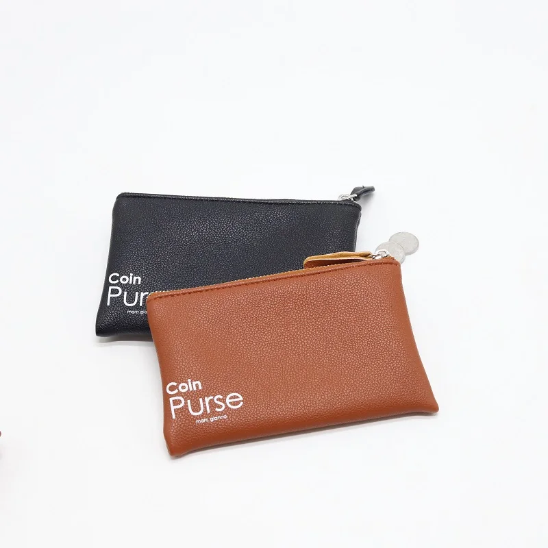 Custom Coin Purse Zipper Pouch With Logo Black And Brown Pu Leather Zip Packaging Bag