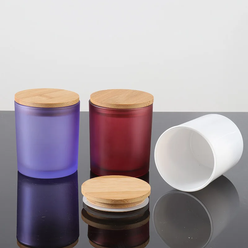 Customized 12oz Colored Glass Candle Jar Luxury Ceramic Cylinder Vessels With Metal Lids Handmade Technique for Decoration