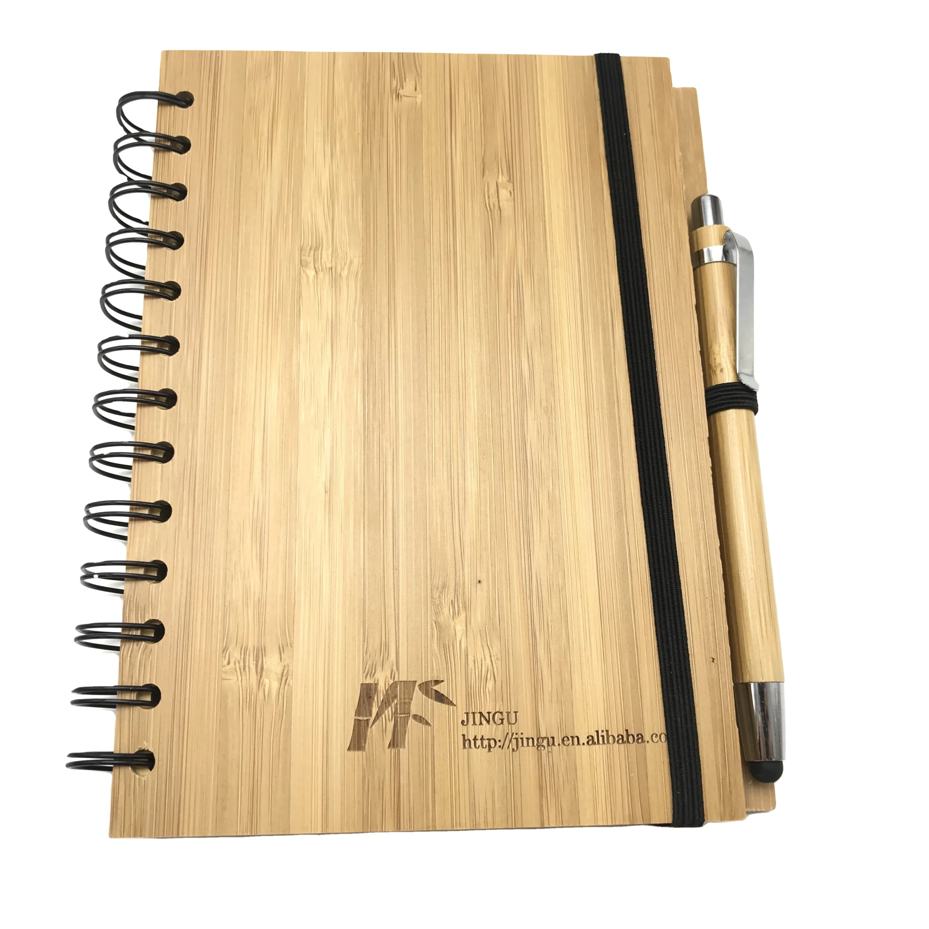 
Custom ECO-Friendly Spiral recycled Bamboo cover notebook with pen gift set for promotional 