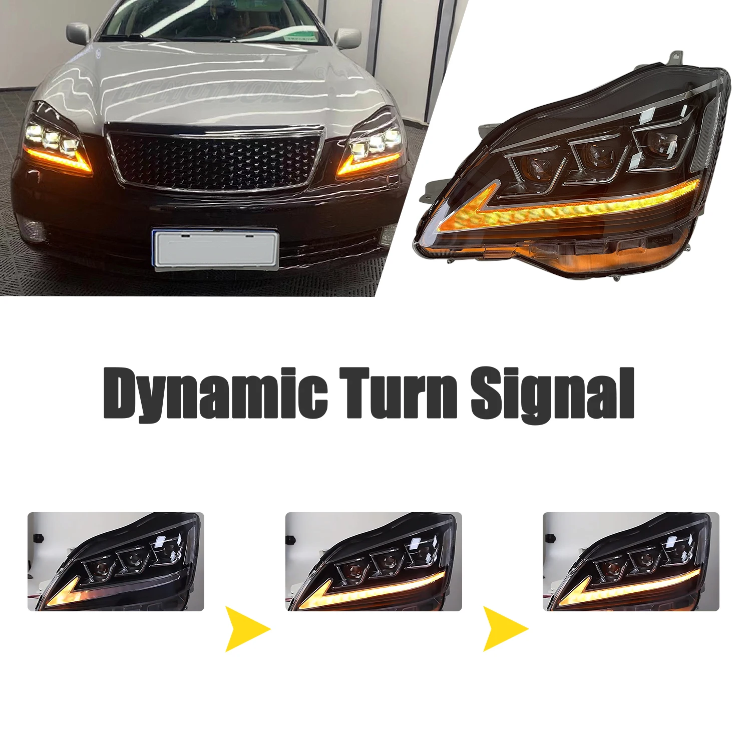 HCMOTIONZ Car Front Lamps 2003-2008 12th Gen with Red Demon Eyes DRL Assembly Animation LED Headlights For Toyota Crown