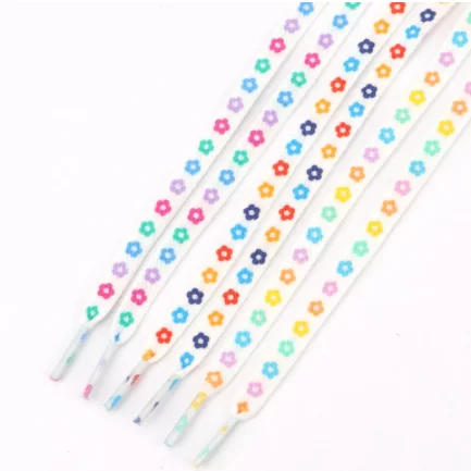 Wholesale flat 8mm Floral printed shoelaces colorful creative cartoon flower print shoe laces custom shoelaces