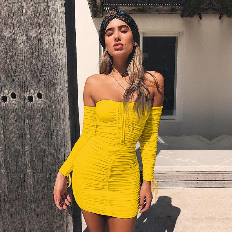 
2020 Fashion bandage dress sexy off shoulder bodycon party women dresses Sexy White Women Casual Long Sleeve Ladies Dress 