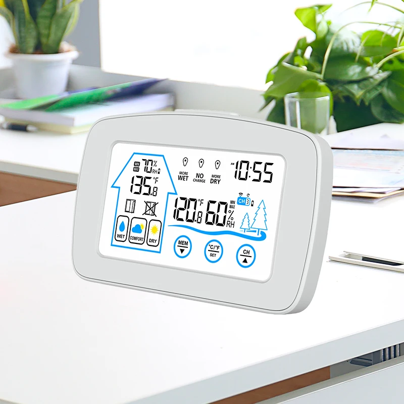 KH-CL148 LCD Digital Clock Color Wireless 433HMz Weather Station Indoor Temperature Humidity Meter with Outdoor Sensor