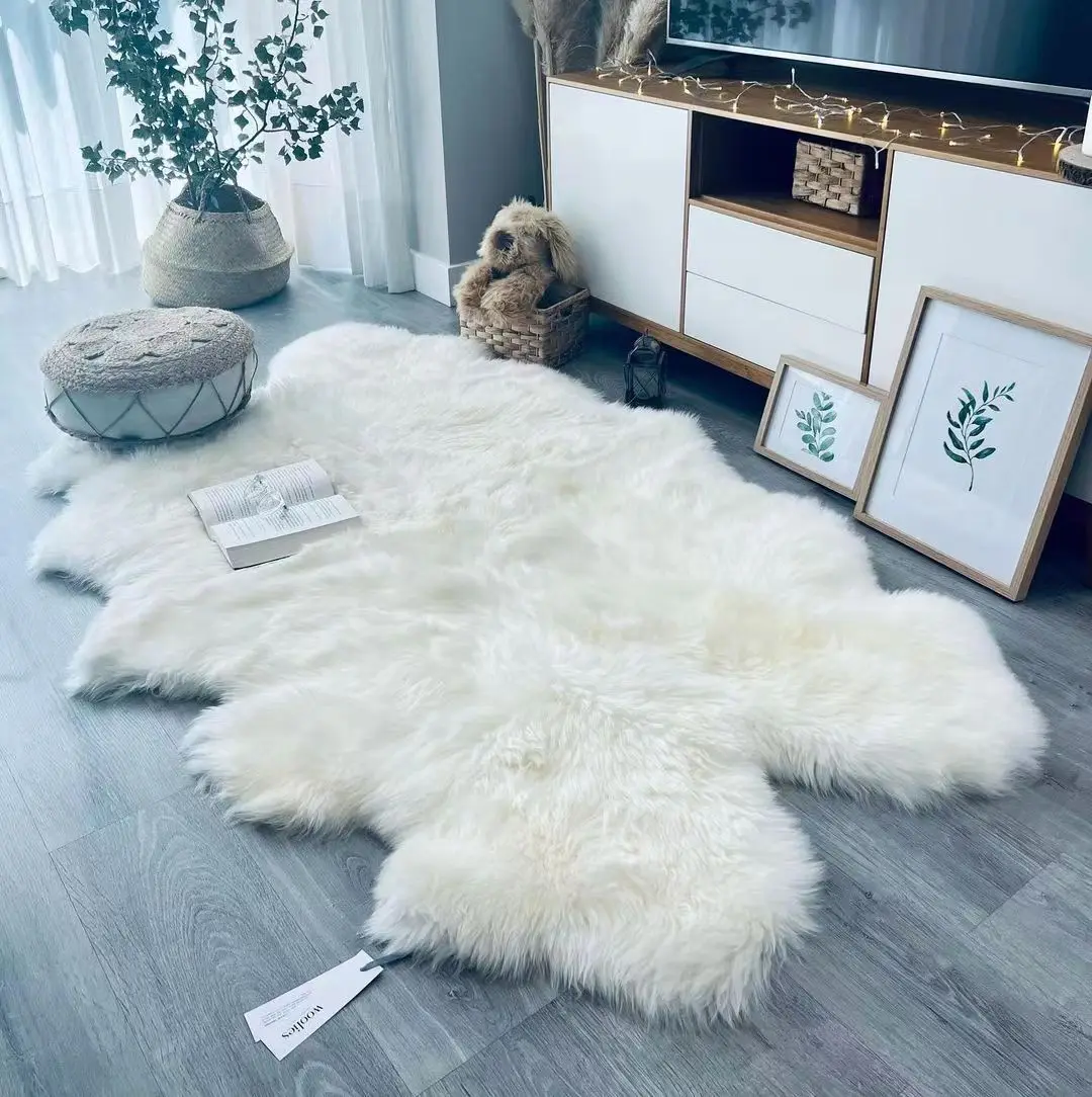 Sheepskin Chair Cover Seat Pad Soft Carpet Hairy Plain Skin Fur Plain Fluffy Area Rugs  Bedroom Faux carpet Mat Muzzi 002 4sizes