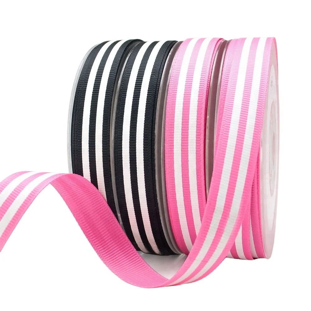 Character custom printed pink and white stripe grosgrain ribbon