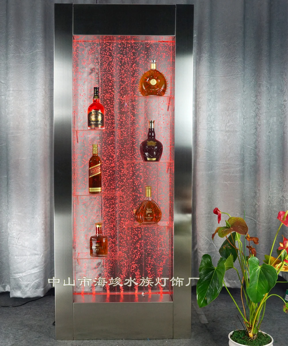 Экран для винного шкафа из нержавеющей стали с водяными пузырями и полками меняющий цвет светодиодная