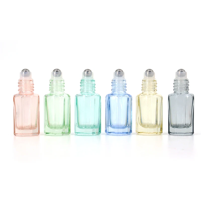 Octagonal Oud Oil Perfume Glass Roller Bottle For Essential Oil Arabian Style Octagon Attar Glass Bottle With Roll On Caps