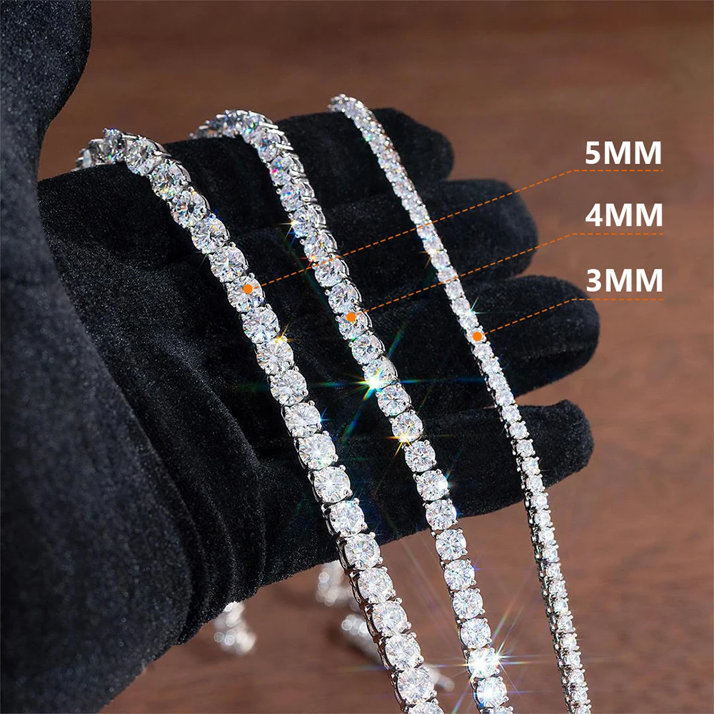 2mm 3mm 4mm 5mm VVS Moissanite Tennis Chain 925 Sterling Silver White Gold Plated Women Men Jewelry Diamond Bracelet Necklace
