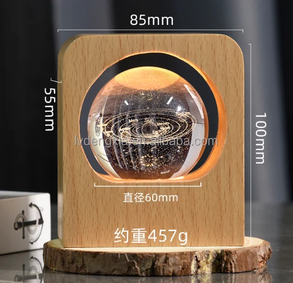 cheap wholesale K9 crystal ball lamp wooden base diy custom 3d led light desk crystal lamp base for home decoration