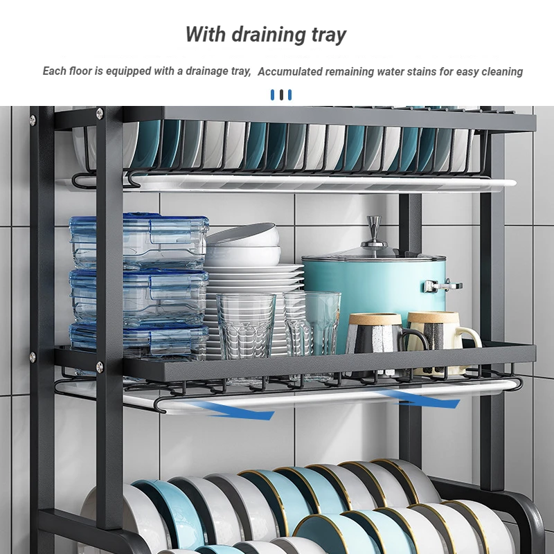 Kitchen Organizer Dish Drying Rack With Drain Drainer Storage Spice Rack 3 Tier Dish Drying Rack With Knife Cutting Board Holder