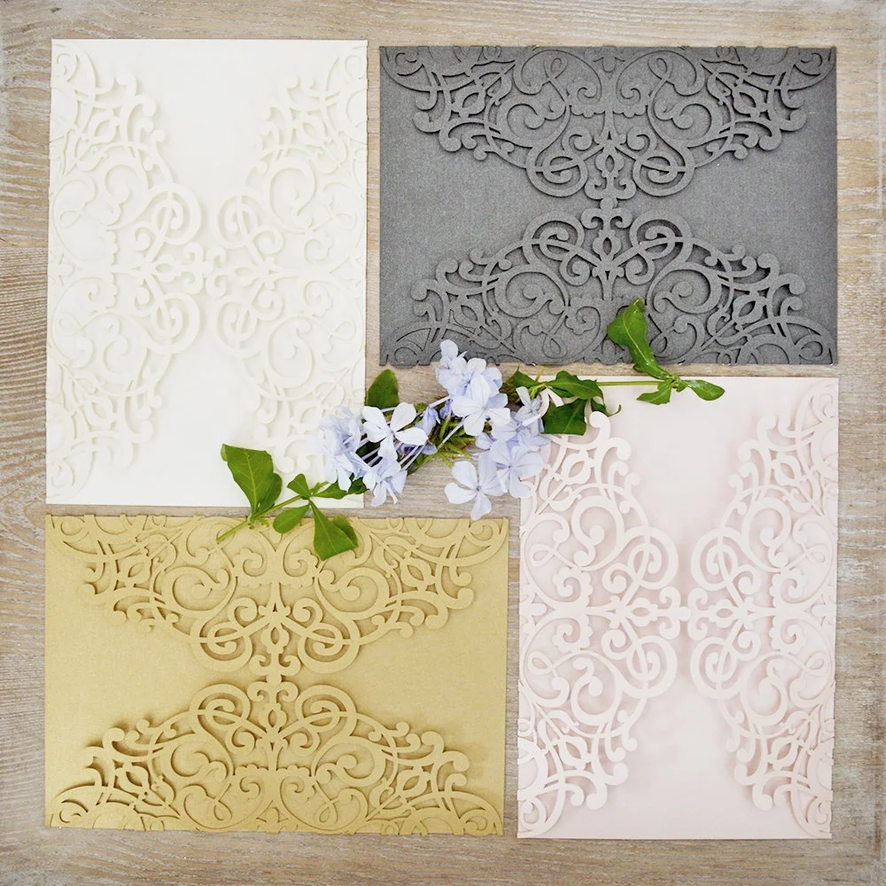 Wholesale Cheap Unique DIY Navy Laser Die Cut Wedding Invitation with Satin and custom laser invitation cards