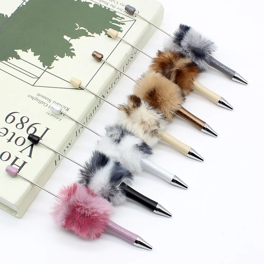 DIY colorful beadable pen  Cute Kawaii Pen Plush Fuzzy pompom as gift for girls and office Novelty pen