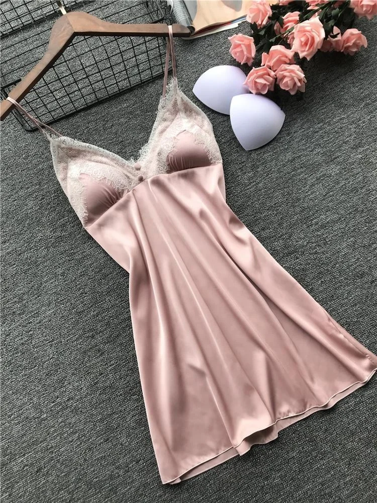 Wholesale One Piece Sleeping Dress Breathable Silk Satin Nightgown for Women