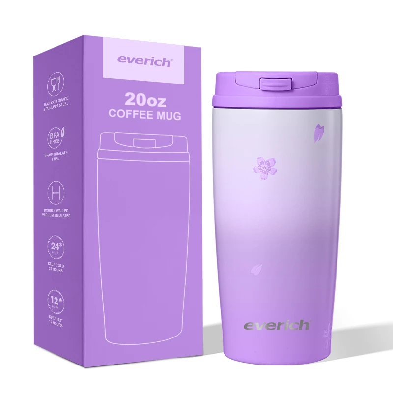 2024 New Design Stainless Steel Travel Mug Cup Water Bottle Ice Coffee Tumbler Cherry blossoms Water Bottle Coffer Cup Mug