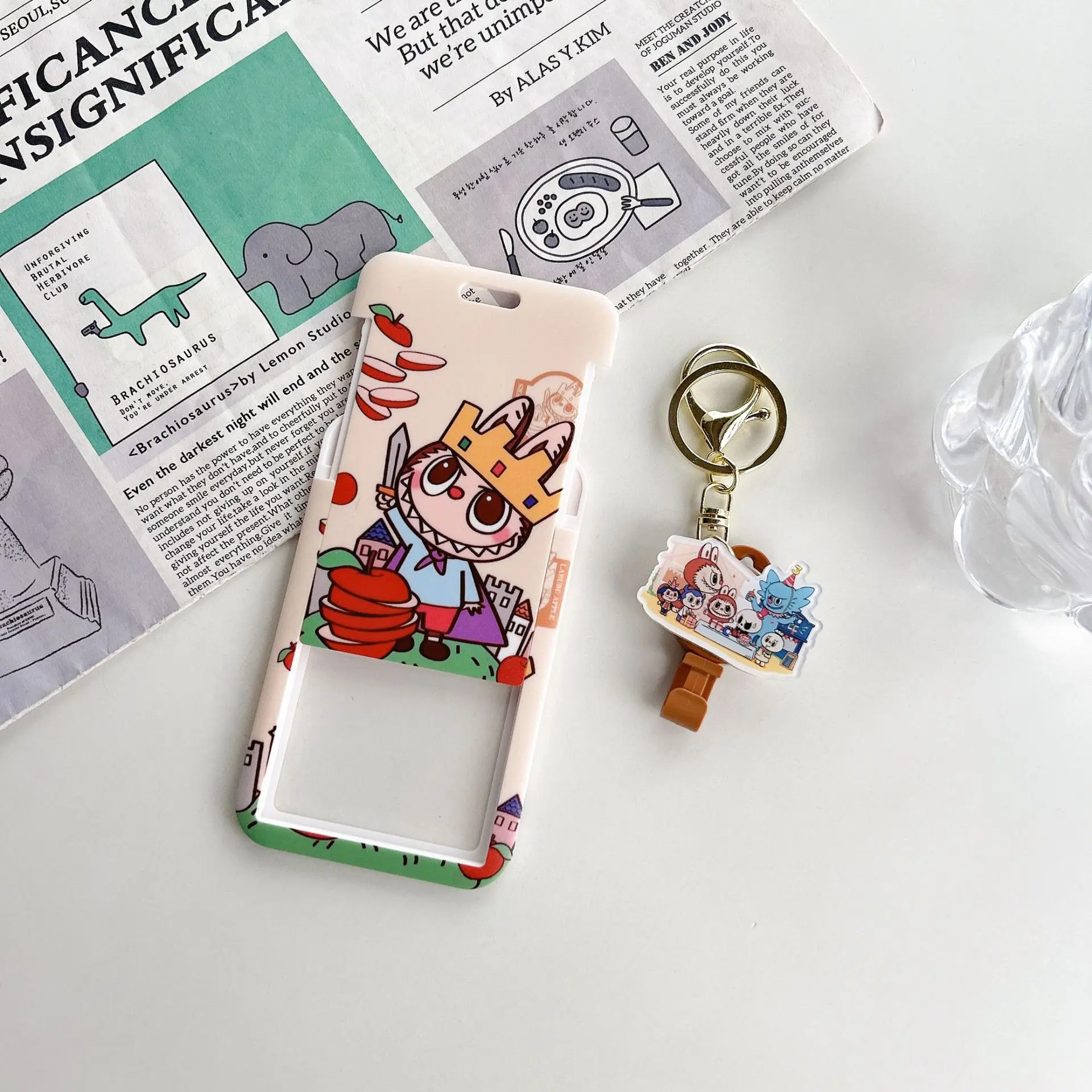 New Cartoon Kawaii Bubu School bus card Holder with Keychain Anime Easy to stretch buckle id Card Holder ABS Plastic Card case