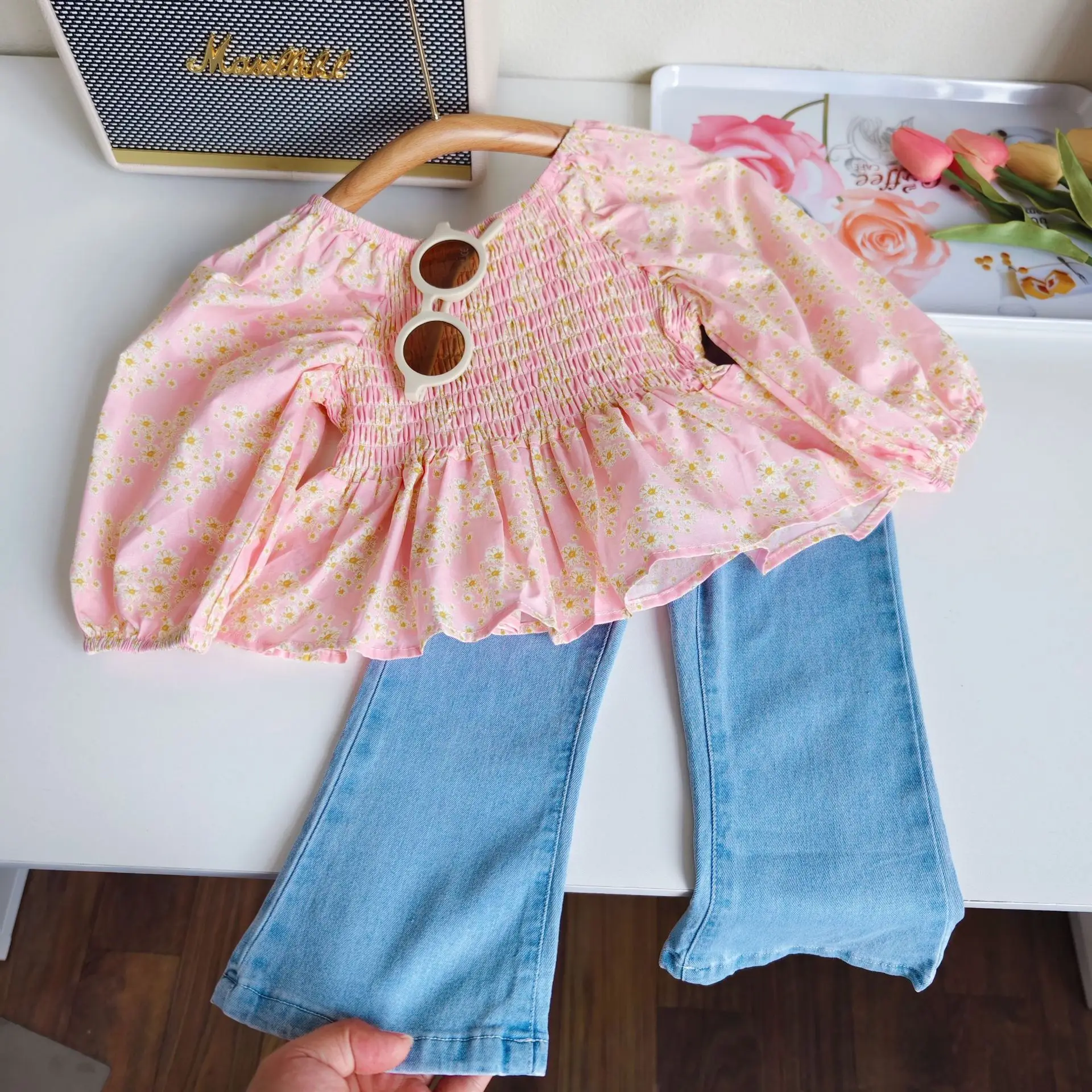 Fashion Kids Girls Boutique Clothing Wholesale Spring Autumn Girl Clothes Outfit Set Children Clothing 2PCS Tops+Jeans Sets
