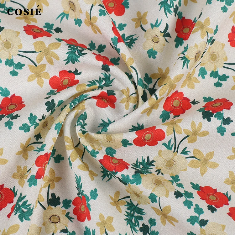Custom Cotton Sateen Woven Fabric Digital Printing Satin High Density Printed Shinny Fabric Colorful Floral Pattern For Dress