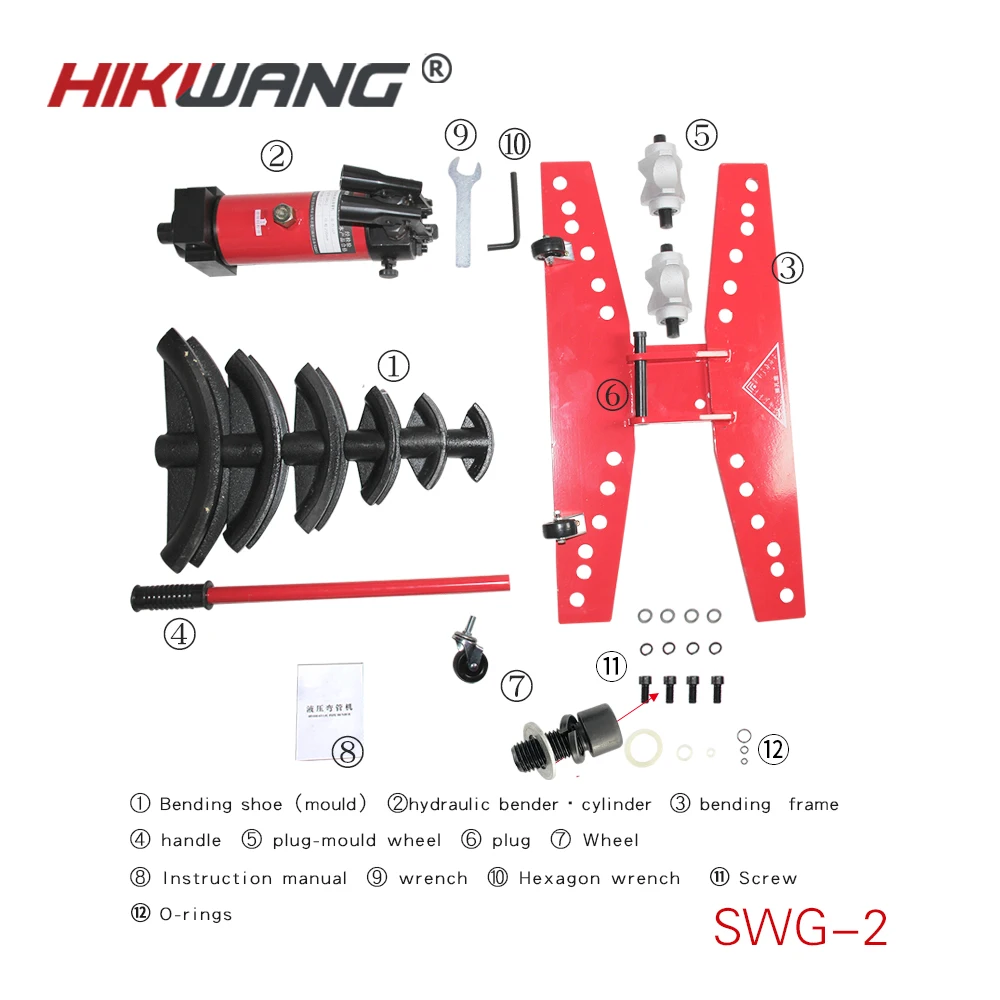 SWG-2 16Tons 22mm-60mm hydraulic manual pipe benders  hand pump tubing pipe bender hydraulic with 6 dies