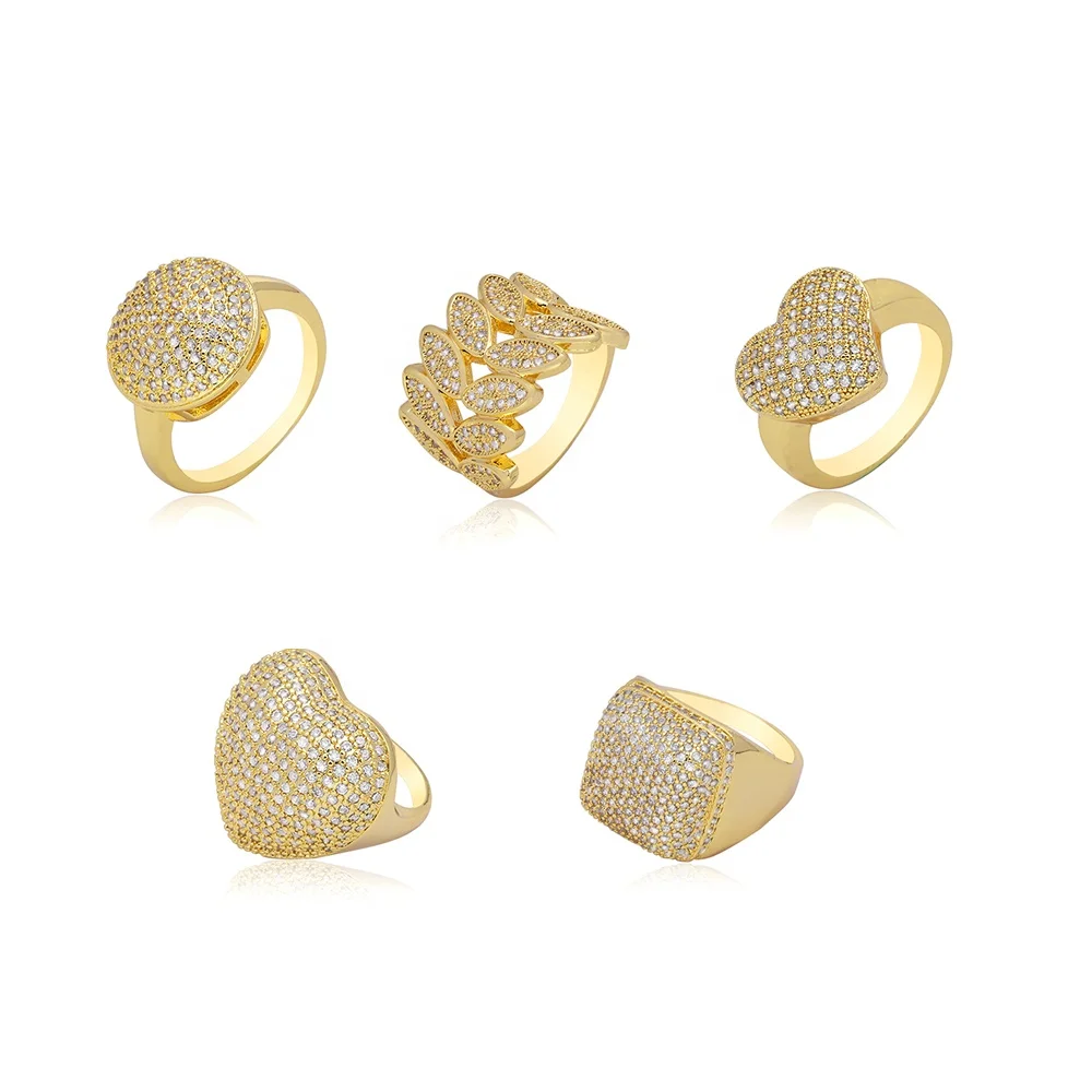 JXX wholesale price new design 2024 womens rings brass big rings women dubai gold plated ring with zirconia stone