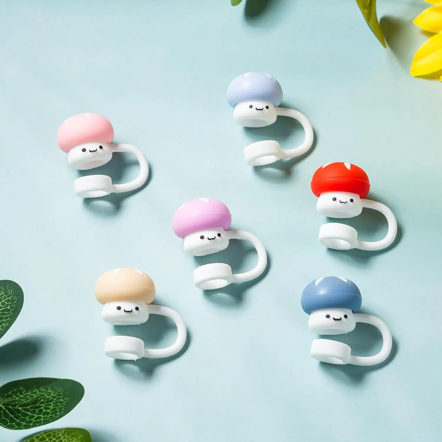 Reusable Drinking Protector custom factory Silicone Straw Cover 10 mm cute  Mushroom Straw Toppers Tips Protector