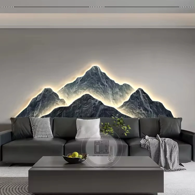 100*35CM Light luxury mountain landscape crystal porcelain modern glass wall paintings with led home decor for living room
