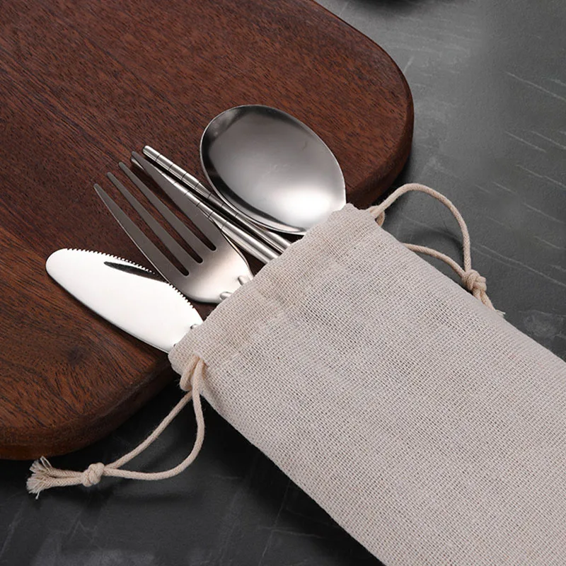 5 Pcs Set Folding Spoon Noodle Fork Chopsticks Portable Cutlery Multipurpose 304 Stainless Steel Outside Camping Tableware Sets