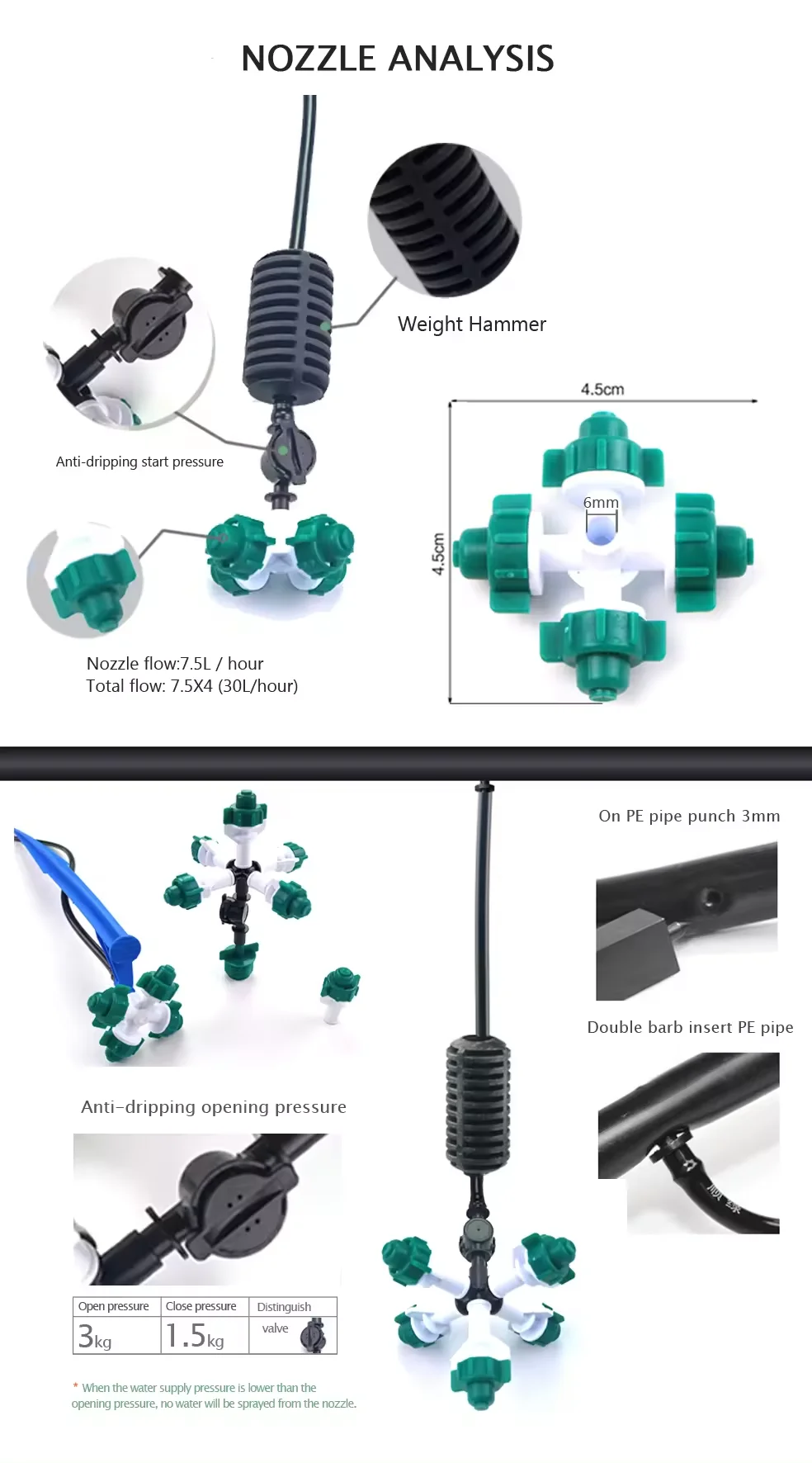 greenhouse irrigation seeding sprinkler four outlets mist nozzle hanging type sprinkler for greenhouse irrigation system