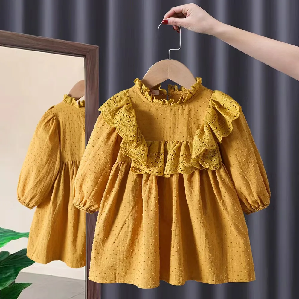 Primavera Verano Children Summer Casual Print Summer Girl Dresses Summer Wholesale Children Boutique Kids Clothes Crocheted
