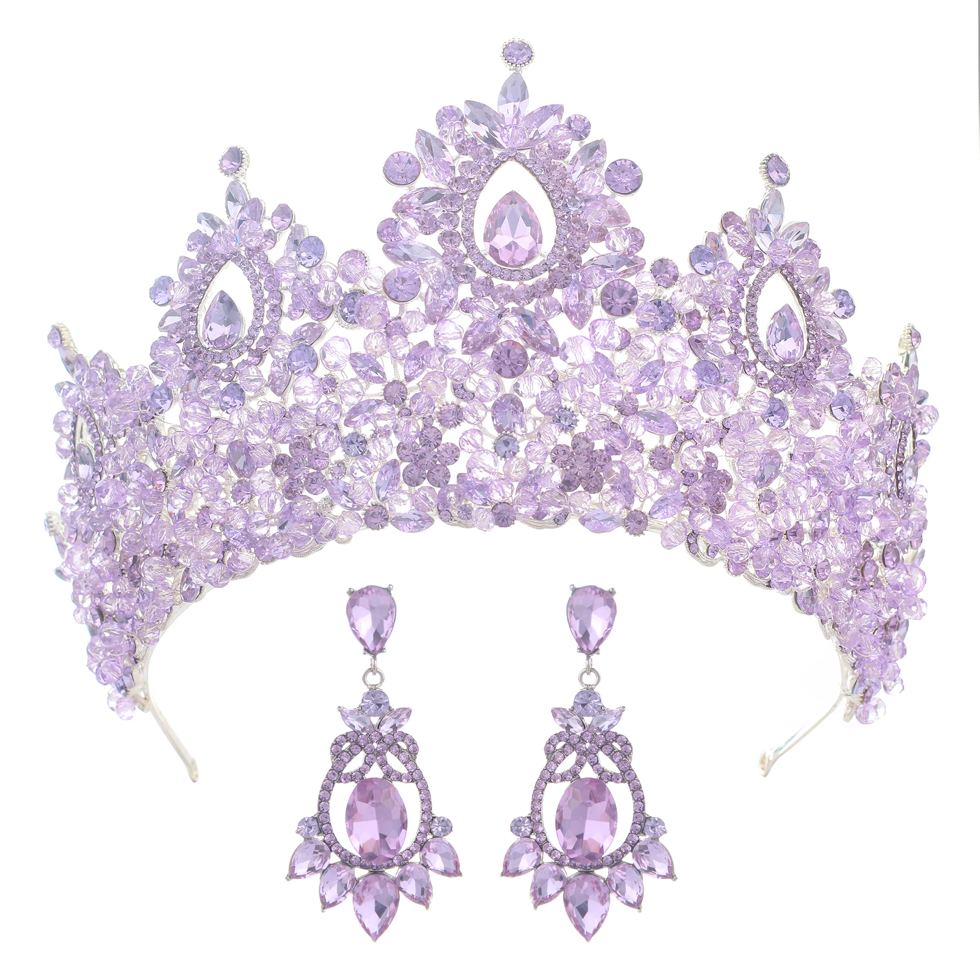 Real Princess Tiaras and Crowns Kids Luxury Snowflake Rhinestone Pink Corona Tiara and Earring Sets