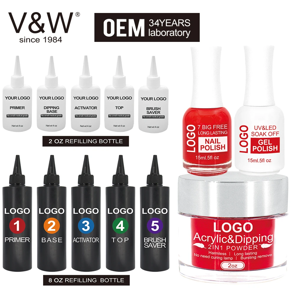VW Private Brand Acrylic dipping powder nails system Non-Toxic 3 In 1 Dip Powder Bulk dipping nails set gel polish nail polish