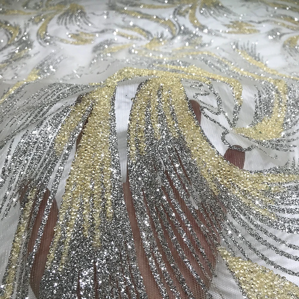 Peach/Ice Blue/White/Cream Shiny George African Nigerian Net Rhinestone Fabric Crystals Glitter Lace from China Wholesale Price