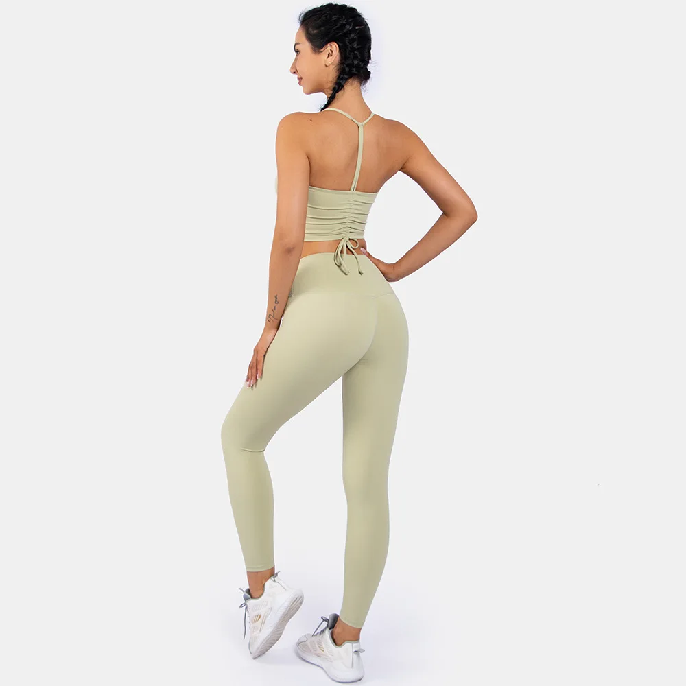 Hot Sale Sports Bra And Leggings Yoga Fitness Set Nude Feel Gym Wear Women 2 Piece Workout Clothing