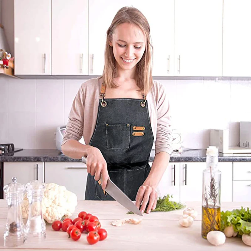 Custom Logo Canvas Stylist Apron Khaki Canvas Apron Bulk Fabric Apron