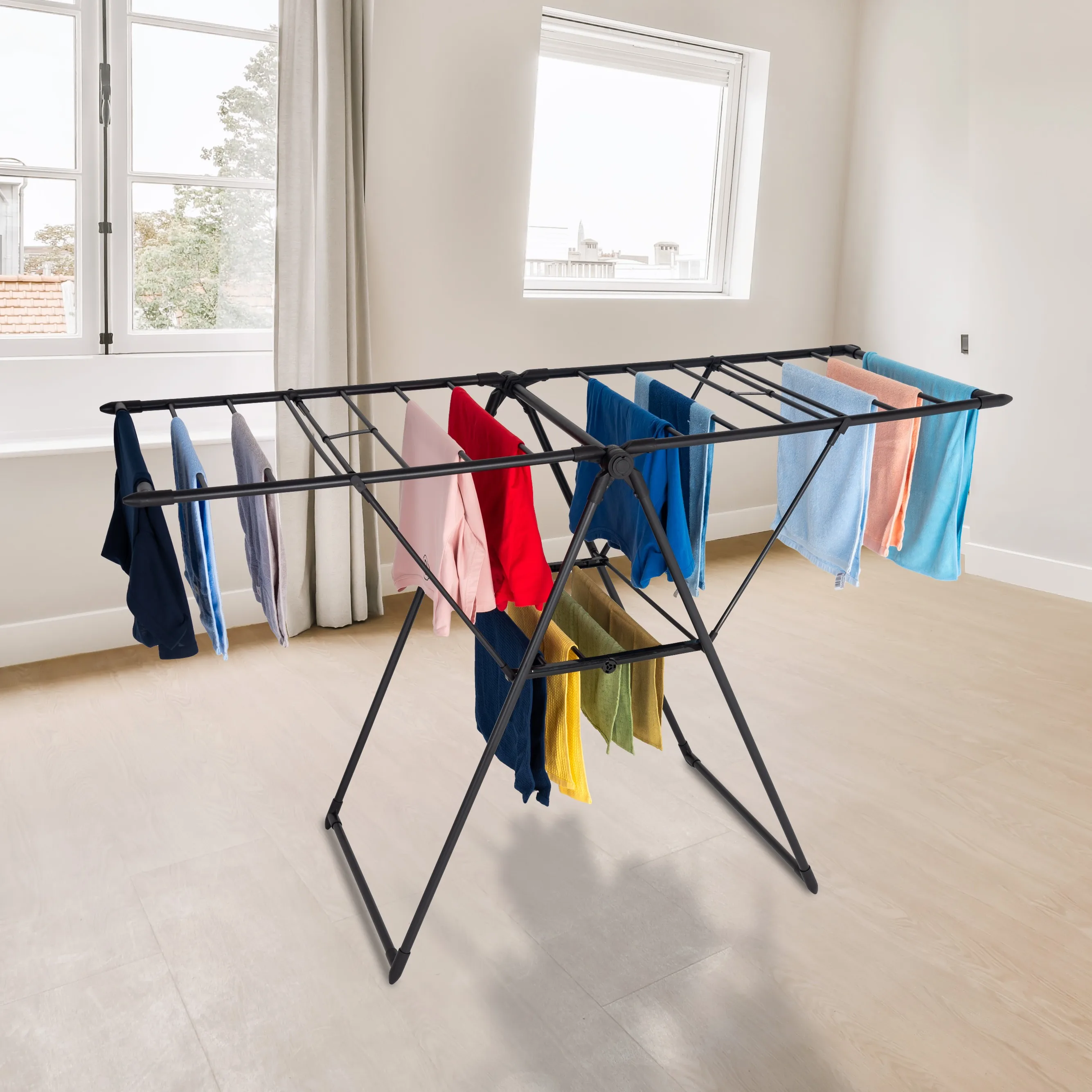 Clothes Drying Rack Gullwing Laundry Wire Rack Collapsible Space-Saving with Sock Clips for Clothes Towels Wing