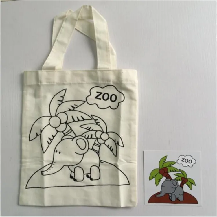 Promotional DIY art Painting Drawing Cotton Canvas tote Coloring Bag for Kids