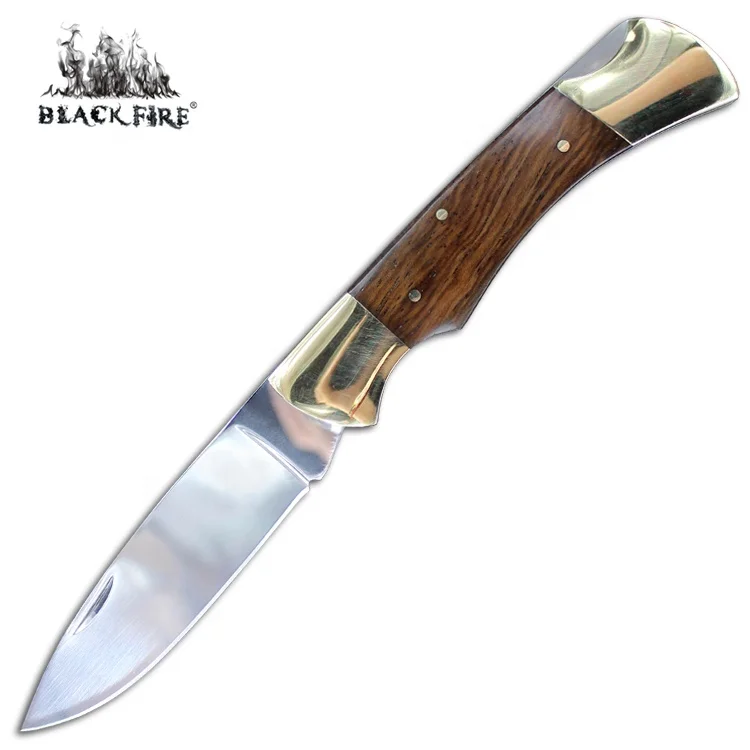 Classic Folding Hunter Knife with Brass Bolsters and Dark Wood Handle for Outdoor Hunting & Camping